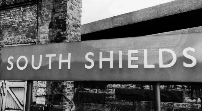 Framed Print : A general view of the sign at South Shields Railway Station on 4th February 1971 Framed Print : A general view of the sign at South Shields Railway Station on 4th February 1971