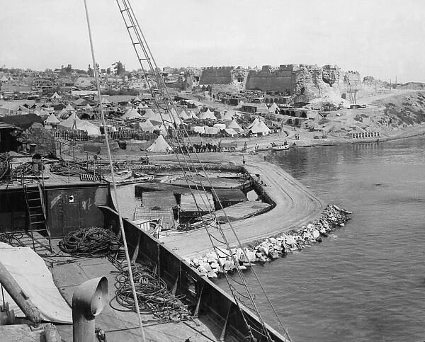 A general view taken from the bridge of the SS River Clyde of the French Depot at Seddul