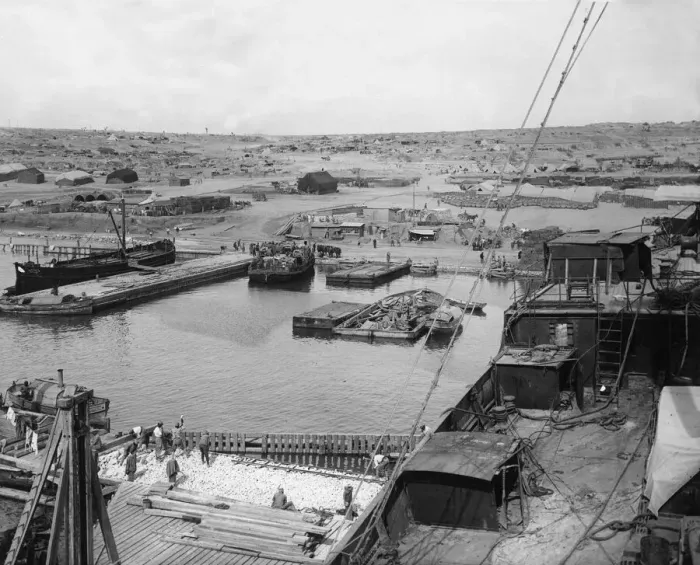 Framed Print : A general view taken from the bridge of the SS River Clyde of the French Depot at Sedd el Framed Print : A general view taken from the bridge of the SS River Clyde of the French Depot at Sedd el