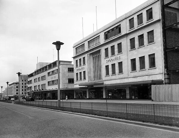 General views of Spooners on Royal Parade, Plymouth, Devon. 18th May 1956