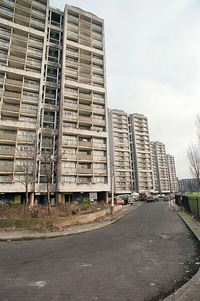 General views of tower blocks. Brandon Estate, Kennington, London. 31st January 1989