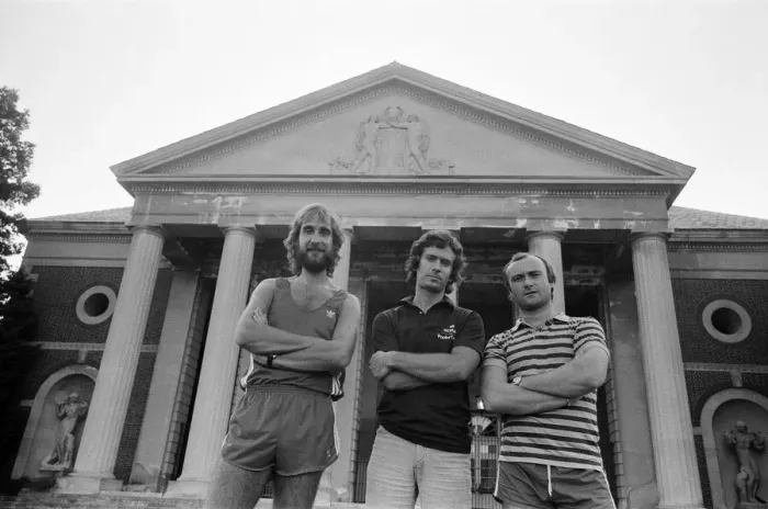Framed Print : Genesis (Phil Collins, Mike Rutherford and Tony Banks) ahead of a concert in Saratoga
