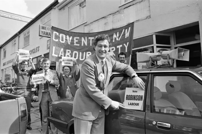 Framed Print : Geoffrey Robinson MP Coventry North West, at Campaign Headquarters, Coventry