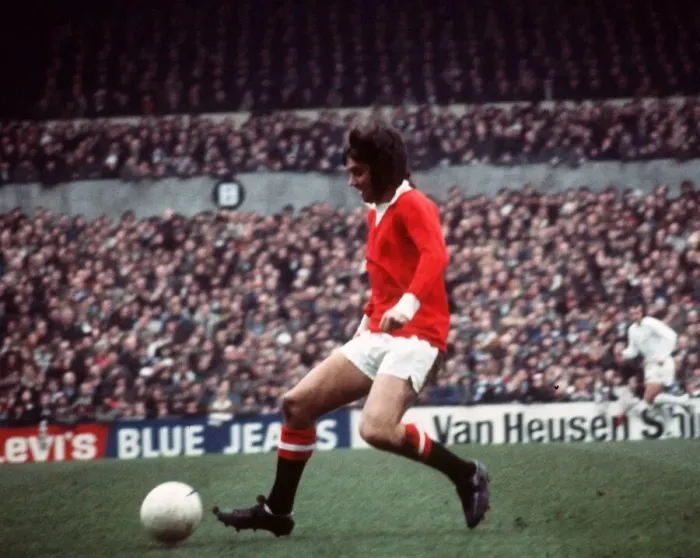 Framed Print : George Best 1972 Manchester United football against Leeds February 1972