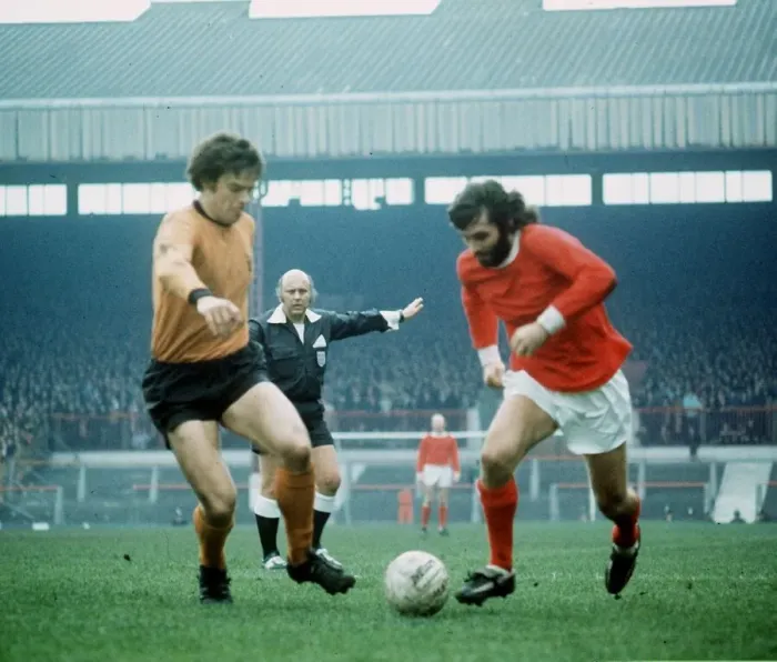 Framed Print : George Best (right) 1971 Manchester United and F Munroe of Wolverhampton football
