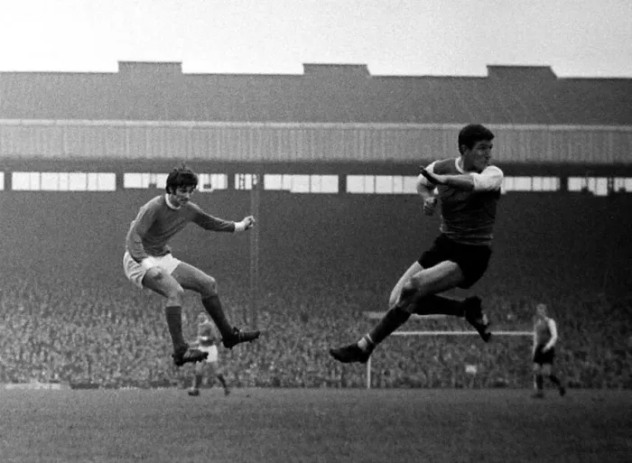 Framed Print : George Best shoots at goal for Manchester United past Sheffield Wednesday defender Johnny Framed Print : George Best shoots at goal for Manchester United past Sheffield Wednesday defender Johnny