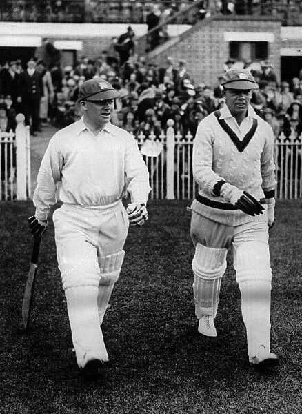 George Duckworth and Bob Wyatt going out to bat for England. Circa 1930
