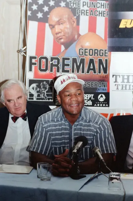 Framed Print : George Foreman at a press conference. 19th September 1990