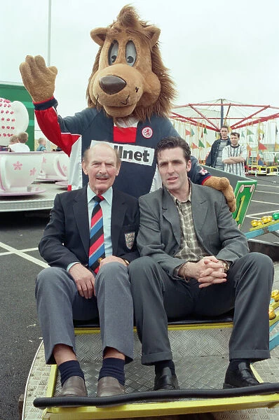 George Hardwick, Bernie Slaven and Roary the Boro mascot at Middlesbrough Football