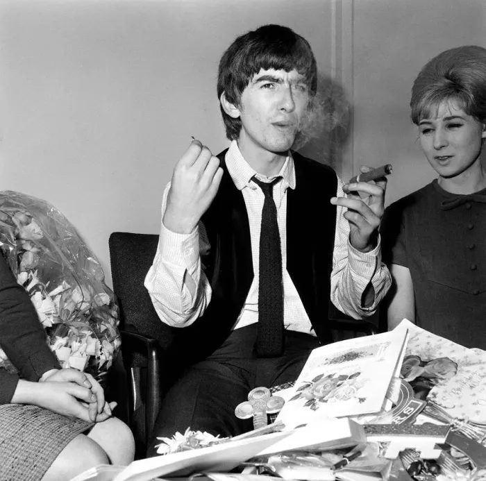Framed Print : George Harrison, 21st birthday, helping him sort through the 52 sacks full of greeting Framed Print : George Harrison, 21st birthday, helping him sort through the 52 sacks full of greeting