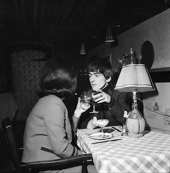 Framed Print : George Harrison out on a date with a friend of the family, London