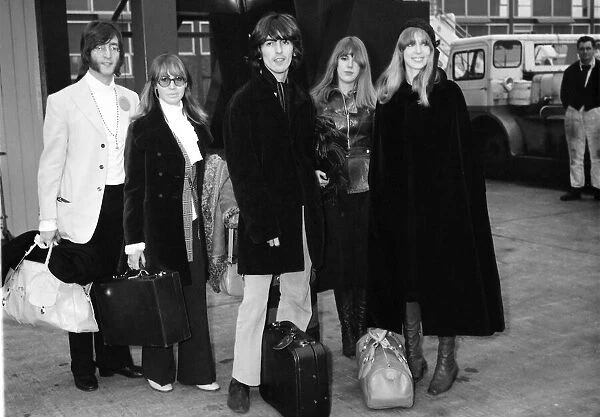 George Harrison & John Lennon with wifes Patti Boyd Cynthia Lennon & Jenny Boyd at London