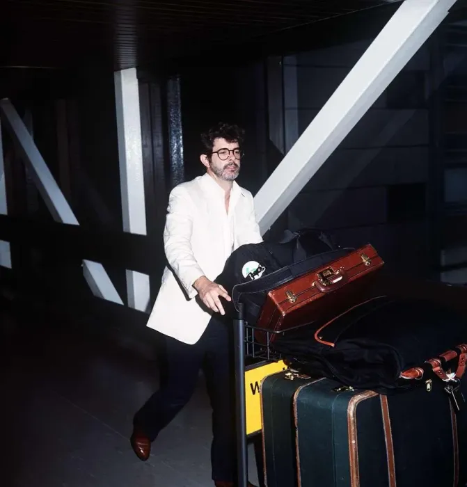 Framed Print : George Lucas the director arriving at LAP from San Fransisco May 1985 Framed Print : George Lucas the director arriving at LAP from San Fransisco May 1985