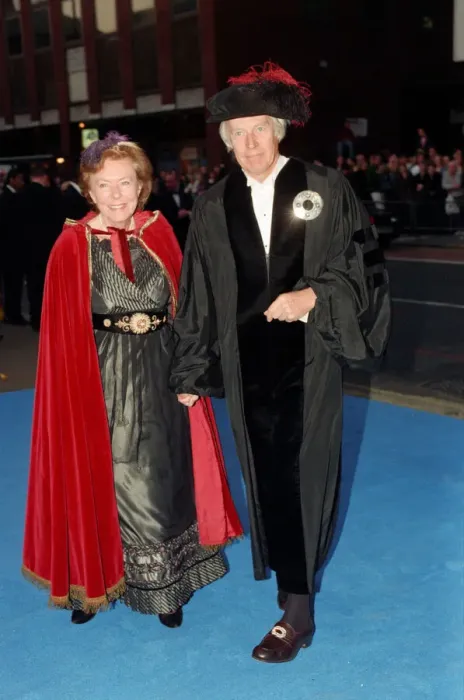 Framed Print : George Martin and wife Judy arriving at Elton Johns 50th birthday party