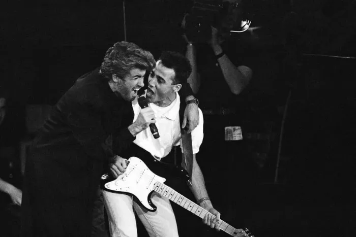 Framed Print : George Michael and Andrew Ridgeley performing at the Stand by Me Framed Print : George Michael and Andrew Ridgeley performing at the Stand by Me
