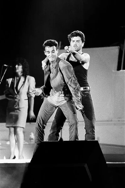 George Michael and Andrew Ridgeley of pop duo Wham!, at their farewell concert entitled