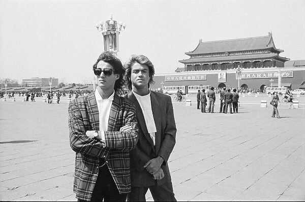 George Michael and Andrew Ridgeley from Wham ! in China. 1985