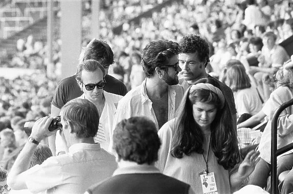 George Michael in the audience during the opening of the Live Aid Concert at Wembley