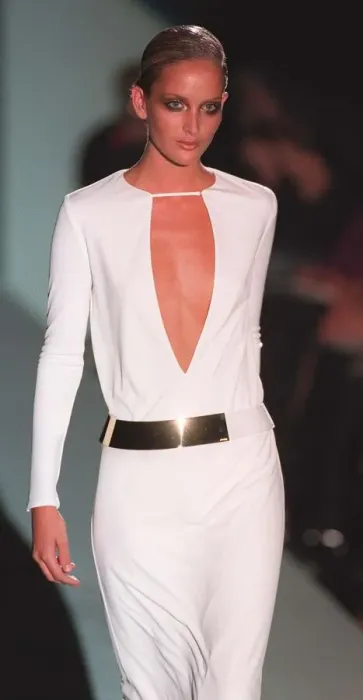 Framed Print : Georgina Grenville new star modelling a stunning Gucci number in Milan March 1996