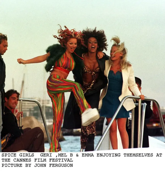 Framed Print : Geri Halliwell with Mel B and Emma Bunton of pop group Spice Girls at Cannes Film