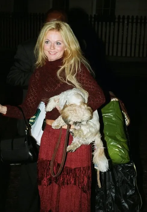 Framed Print : Geri Halliwell singer November 1999 with her dog Harry arrives at the house of Framed Print : Geri Halliwell singer November 1999 with her dog Harry arrives at the house of
