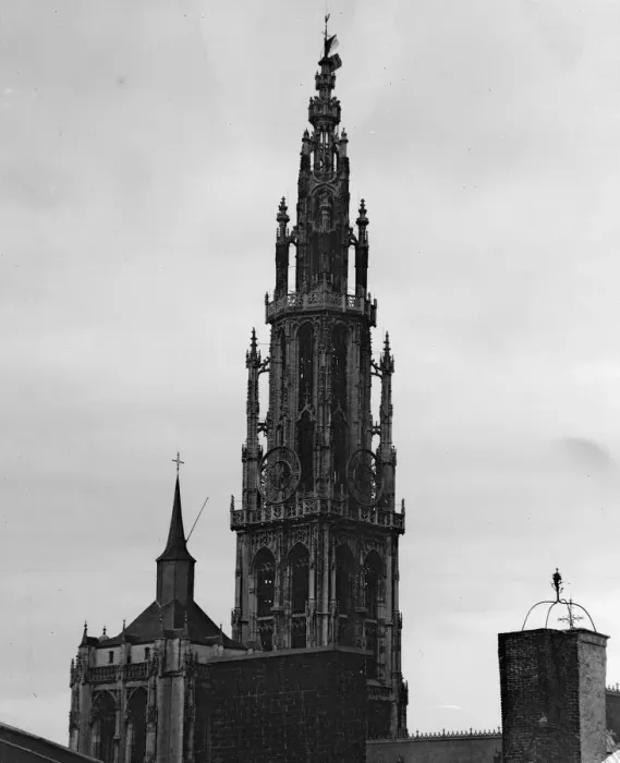 Framed Print : German Bombardment of Antwerp October 1914 Antwerp Cathedral flying the flag of Framed Print : German Bombardment of Antwerp October 1914 Antwerp Cathedral flying the flag of