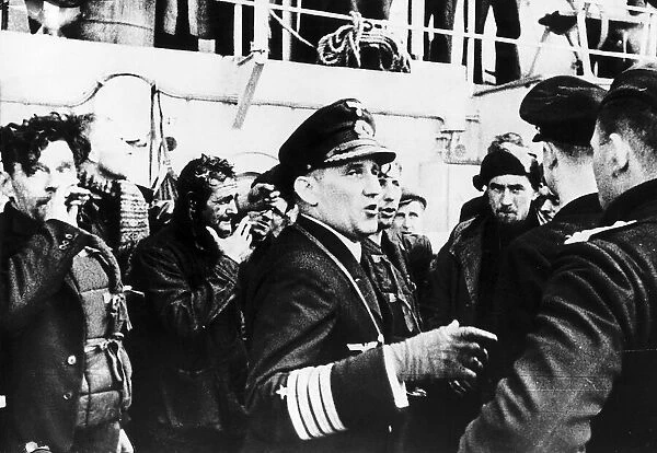 German captain gives orders after picking up survivors from British ship sunk