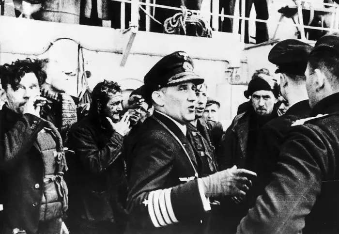 Framed Print : German captain gives orders after picking up survivors from British ship sunk Framed Print : German captain gives orders after picking up survivors from British ship sunk