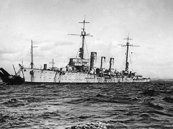 The German Imperial Navy Light Cruiser SMS Emden seen here anchored in the Firth of Forth