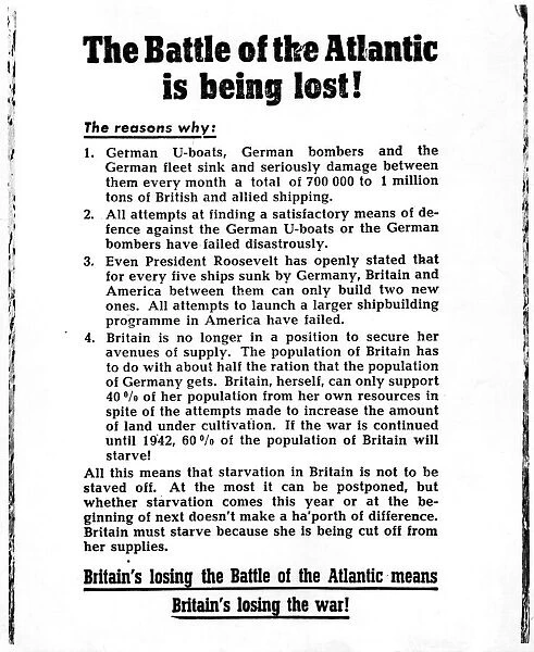 A German leaflet which was dropped over Britain. June 1941