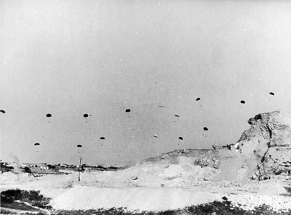 German parachute troops in action landing on the island of Crete