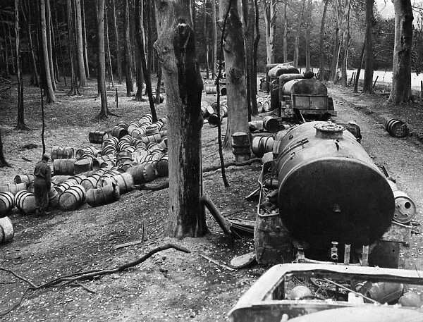 A German petrol dump hidden in the woods, found in the Forest de