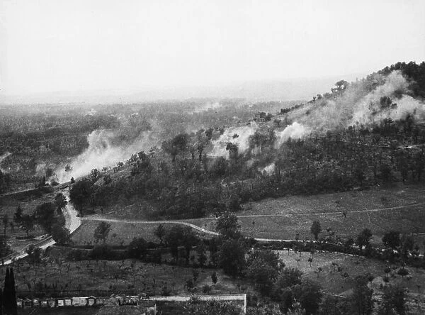 German shells landing on Route 6 beyond Arce. 6th June 1944