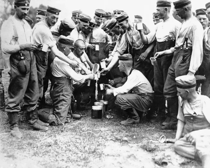 Framed Print : German soldiers in the field stop for a water break in August 1914 Framed Print : German soldiers in the field stop for a water break in August 1914
