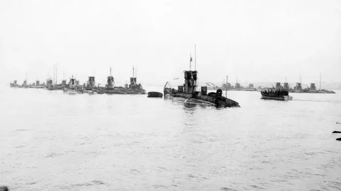 Framed Print : German submarines of the High Sea Fleet seen here at Harwich shortly after they Framed Print : German submarines of the High Sea Fleet seen here at Harwich shortly after they