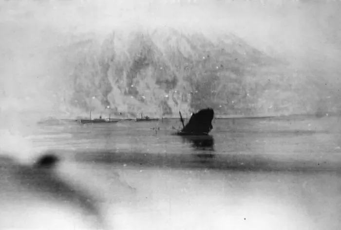 Framed Print : German Transport sunk in Narvik Harbour, Ofotfjord, Norway during the Second Battle of