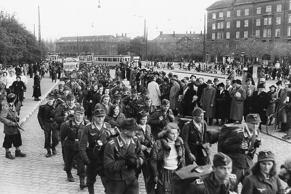 German troops and staff marching through Copenhagen on their way back to Germany