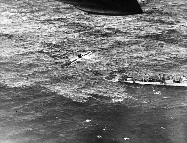 German U-boat forced to surface after an attack by a Hudson aircraft of R. A. F