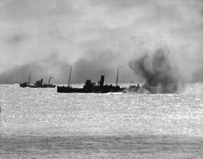 Framed Print : Germans shelling a Convoy in the English Channel May 1943 1940s Framed Print : Germans shelling a Convoy in the English Channel May 1943 1940s