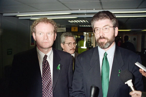 Gerry Adams and Martin McGuinness arriving in London Heathrow on their way to Westminster