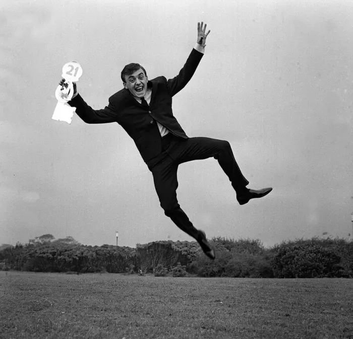 Framed Print : Gerry Marsden jumps for joy on his 21st birthday The man who
