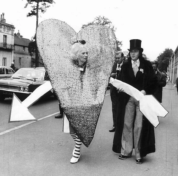 Gertrude Shilling in heart outfit at Royal Ascot in 1972