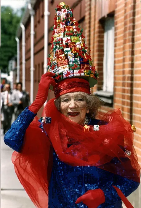 Framed Print : Gertrude Shilling wearing an outrageous hat at Ascot races June 1992 Framed Print : Gertrude Shilling wearing an outrageous hat at Ascot races June 1992
