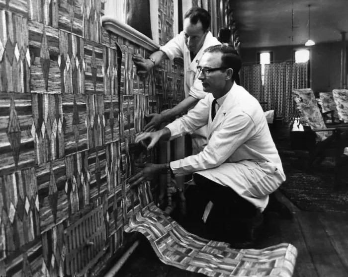 Framed Print : Getting on with their voluntary wallpapering job in Ward B1 at Rubery Hill Hospital Framed Print : Getting on with their voluntary wallpapering job in Ward B1 at Rubery Hill Hospital