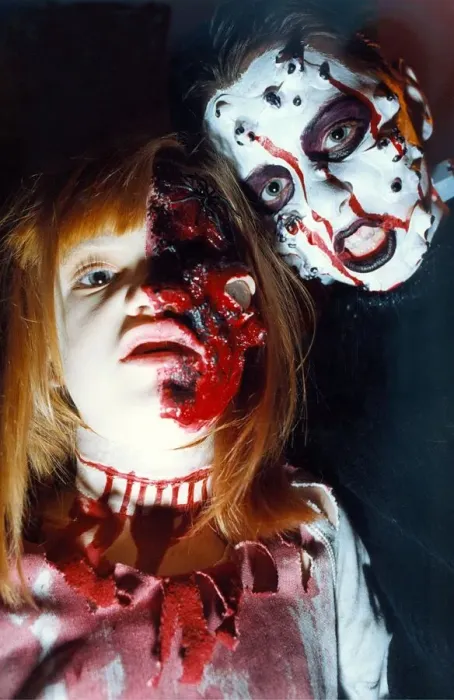 Framed Print : Ghouls Lauren Thompson and Tristan Laidlaw practice for Halloween decked in make-up in