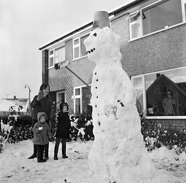 Giant snowman at Marton, Middlesbrough, North Yorkshire. 1971
