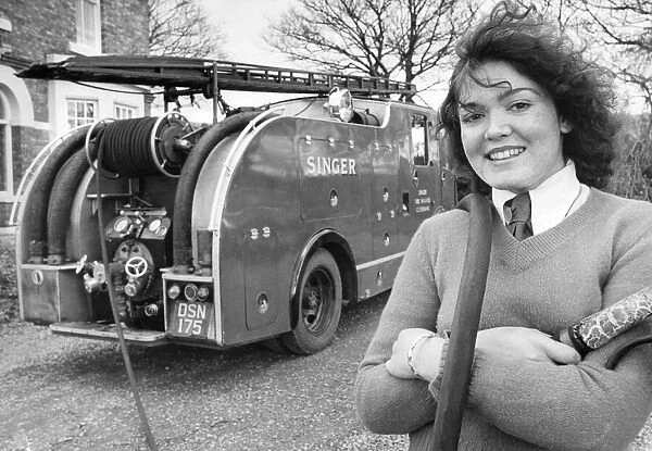 Gillian Baxter with the fire engine which ready for action should it be need ied in this