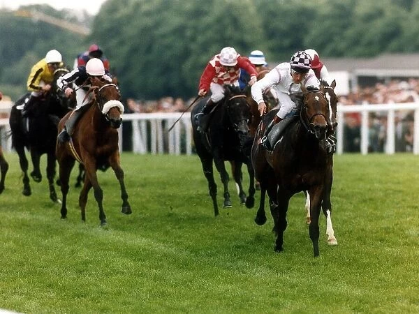 Gipsy Fiddler and jockey Pat Eddery leading to win the Windsor Castle Stakes at Royal