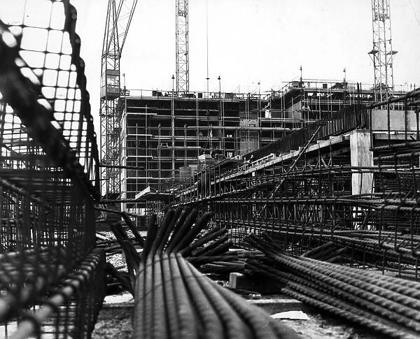 Girders everywhere as the New Strand Shopping Centre takes place. 12th April 1966