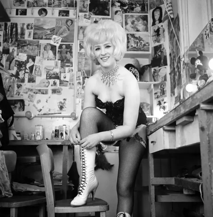 Framed Print : Show girl Audrey Crane seen here limbering up in her dressing room before going on stage Framed Print : Show girl Audrey Crane seen here limbering up in her dressing room before going on stage